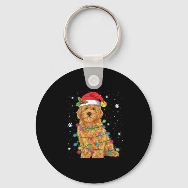 Goldendoodle Christmas Santa Hat Fairy Lights Key Ring (Front)