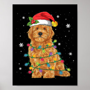 Goldendoodle Christmas Santa Hat Fairy Lights Paja Poster