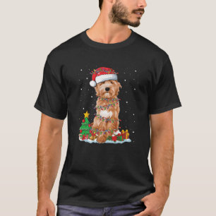 Goldendoodle Christmas Santa Hat Fairy Lights Paja T-Shirt