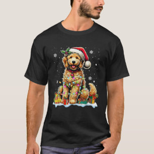 Goldendoodle Christmas Santa Hat Fairy Lights Paja T-Shirt