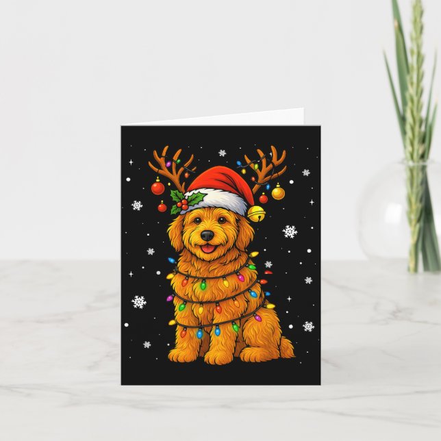 Goldendoodle Christmas Tee Reindeer Christmas Ligh Card (Front)