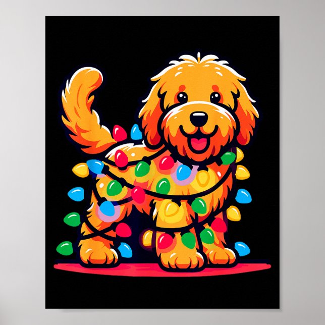 Goldendoodle Christmas Tree Xmas Lights Golden Doo Poster (Front)