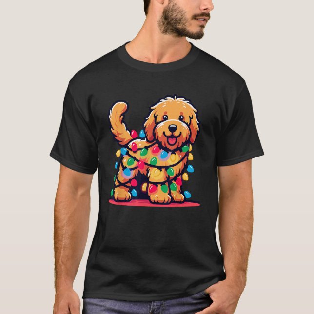 Goldendoodle Christmas Tree Xmas Lights Golden Doo T-Shirt (Front)