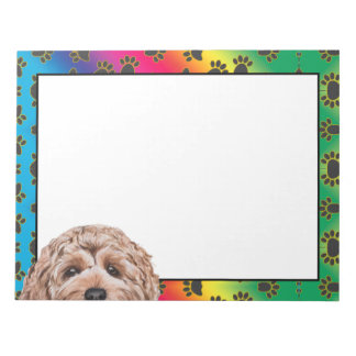 Goldendoodle colourful dog paw pattern  notepad
