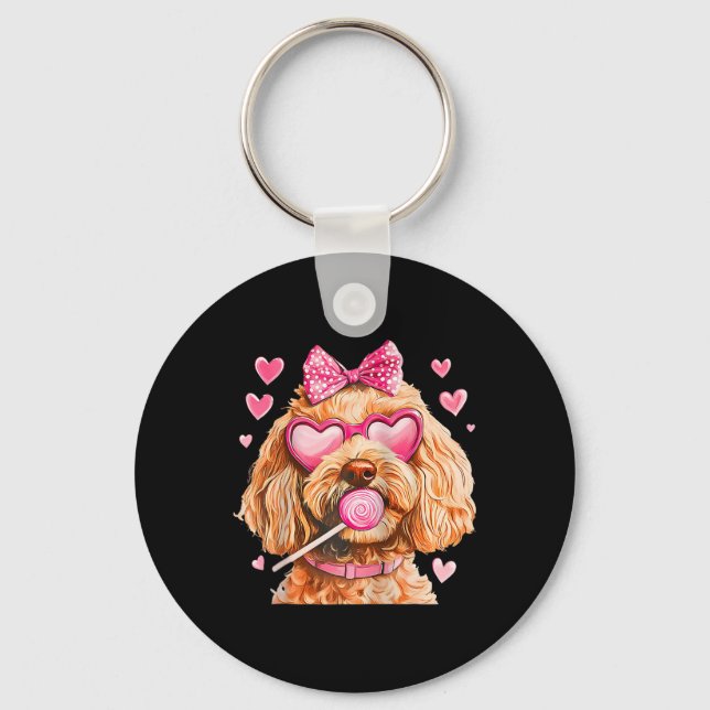 Goldendoodle Coquette Bow Valentine Day Raglan Bys Key Ring (Front)