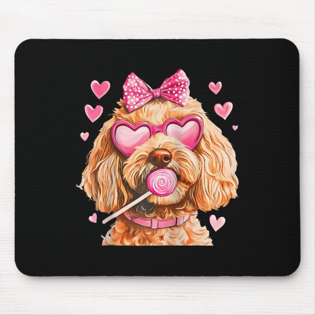 Goldendoodle Coquette Bow Valentine Day Raglan Bys Mouse Pad (Front)
