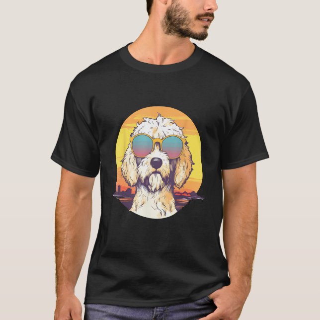 Goldendoodle Cute Colorful Golden Doodle Sunglasse T-Shirt (Front)