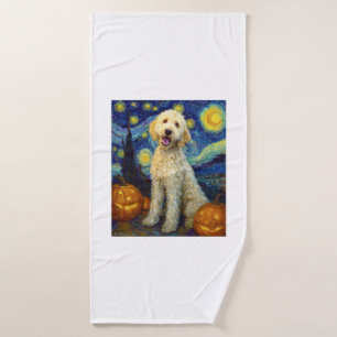 Goldendoodle Cute Dog Halloween Jack O Lantern Pum Bath Towel