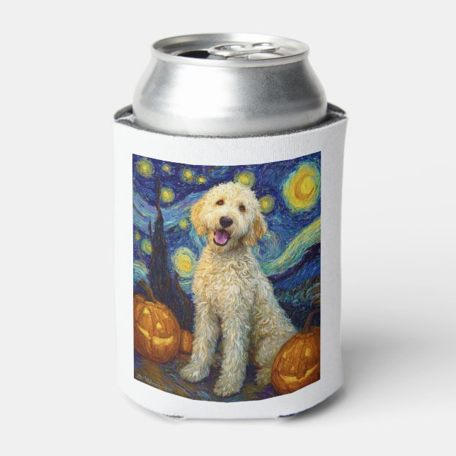 Goldendoodle Cute Dog Halloween Jack O Lantern Pum Can Cooler (Can Front)