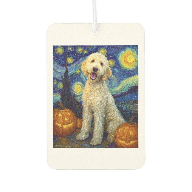 Goldendoodle Cute Dog Halloween Jack O Lantern Pum Car Air Freshener (Front)