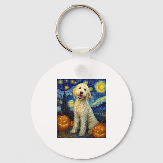 Goldendoodle Cute Dog Halloween Jack O Lantern Pum Key Ring (Front)