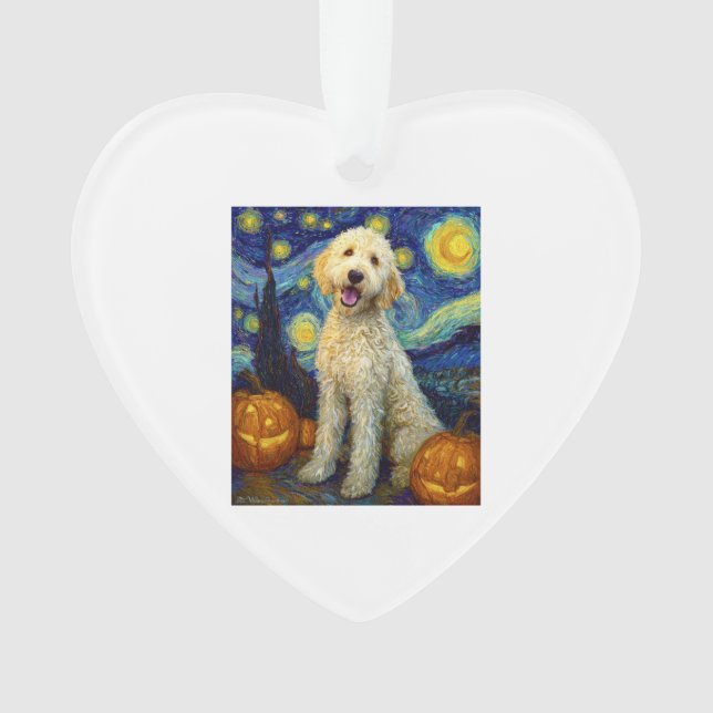 Goldendoodle Cute Dog Halloween Jack O Lantern Pum Ornament (Front)