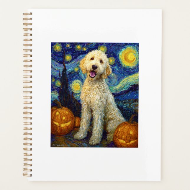 Goldendoodle Cute Dog Halloween Jack O Lantern Pum Planner (Front)