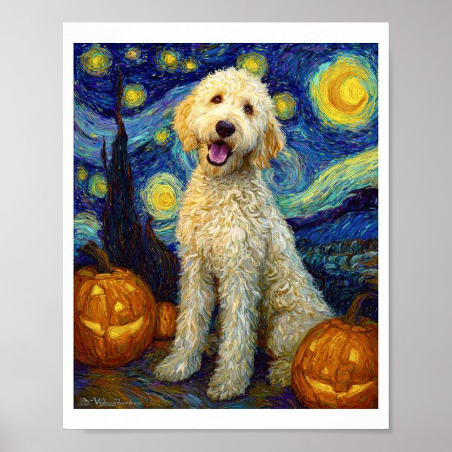 Goldendoodle Cute Dog Halloween Jack O Lantern Pum Poster (Front)