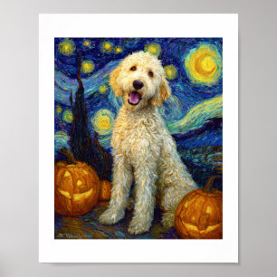 Goldendoodle Cute Dog Halloween Jack O Lantern Pum Poster