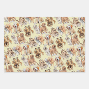Goldendoodle Cute Dog Pattern Wrapping Paper Sheet