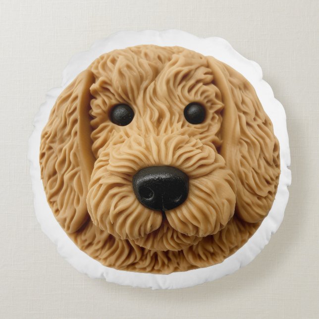 Goldendoodle Dog 3D Inspired Round Cushion (Front)