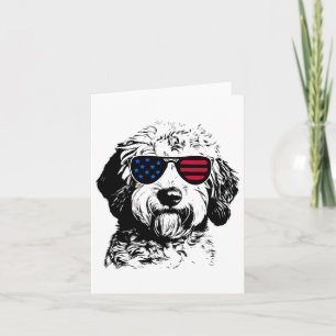 Goldendoodle Dog 4th July America Usa Flag Card