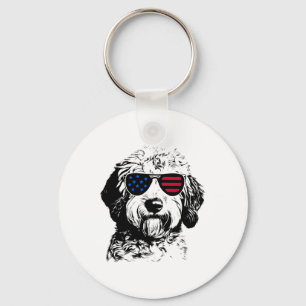 Goldendoodle Dog 4th July America Usa Flag Key Ring