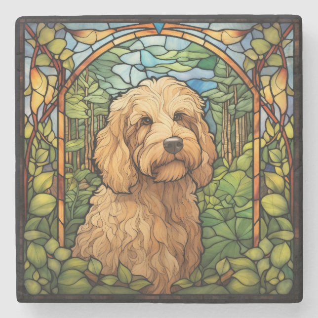 Goldendoodle Dog Art Stone Coaster (Front)