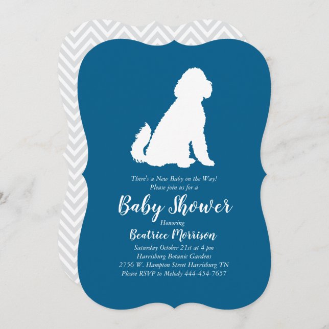Goldendoodle Dog Baby Shower Blue Boy Invitation (Front/Back)