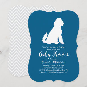 Goldendoodle Dog Baby Shower Blue Boy Invitation