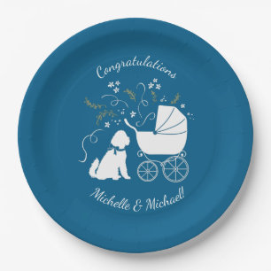 Goldendoodle Dog Baby Shower Boy Blue Paper Plate