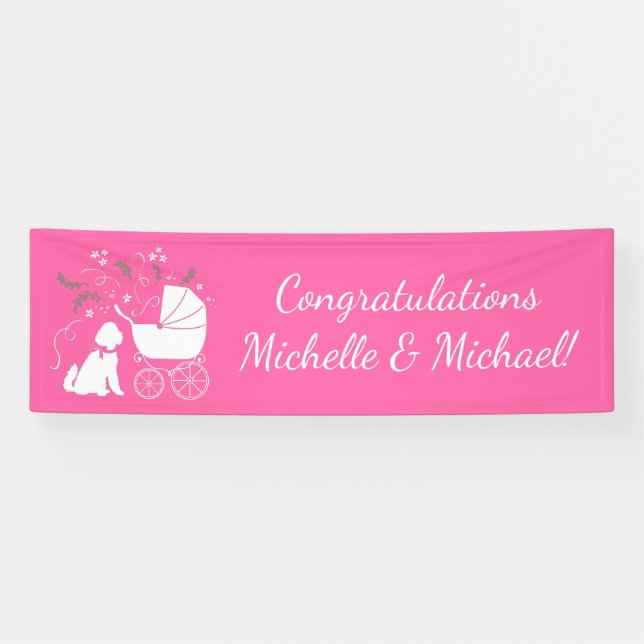 Goldendoodle Dog Baby Shower Pink Girl Banner (Horizontal)