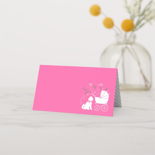 Goldendoodle Dog Baby Shower Pink Girl Place Card (Front)