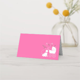Goldendoodle Dog Baby Shower Pink Girl Place Card