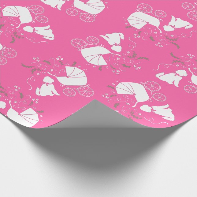 Goldendoodle Dog Baby Shower Pink Girl Wrapping Paper (Corner)