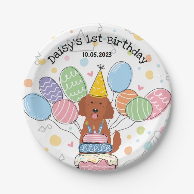 Goldendoodle Dog Birthday Party Paper Plates (Front)