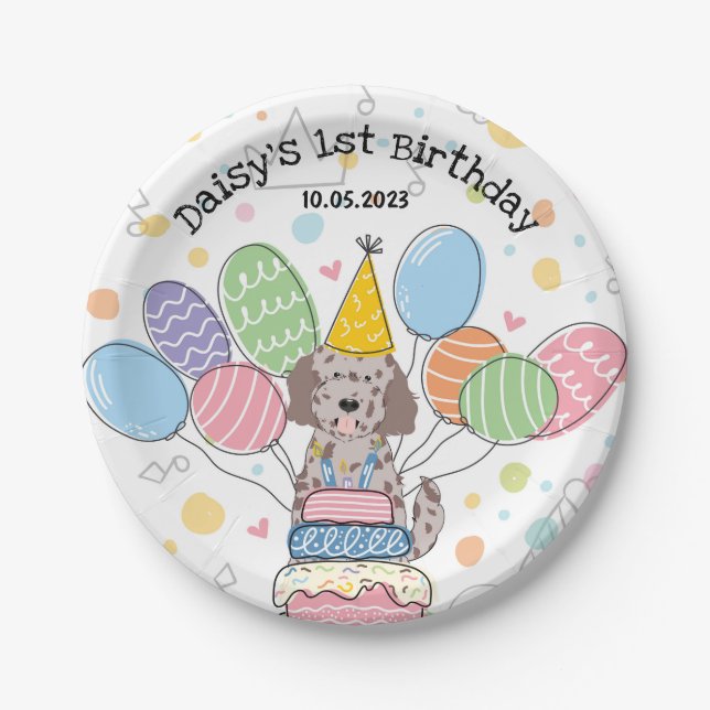 Goldendoodle Dog Birthday Party Paper Plates (Front)