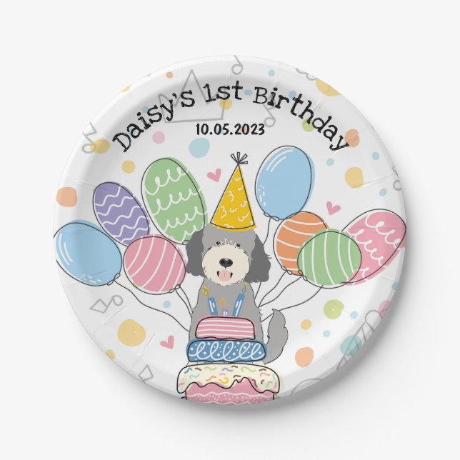 Goldendoodle Dog Birthday Party Paper Plates (Front)