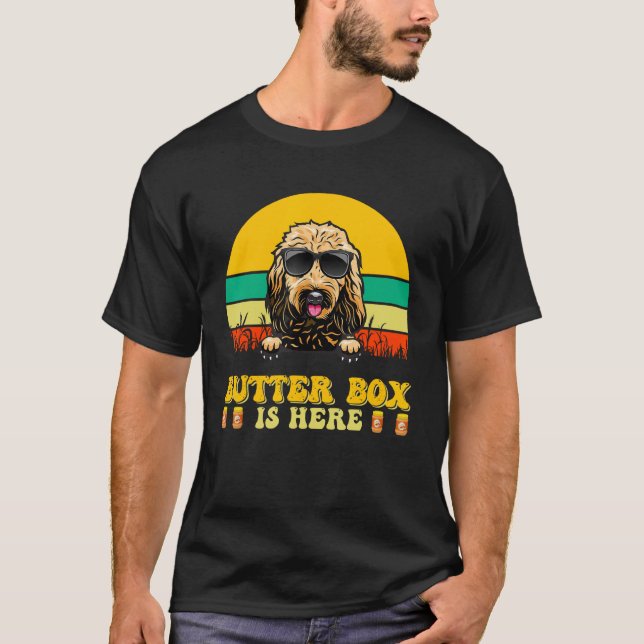 Goldendoodle Dog Butter Box Is Here Father s Day T-Shirt (Front)