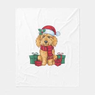 Goldendoodle Dog Christmas Celebration Santa Dog X Fleece Blanket