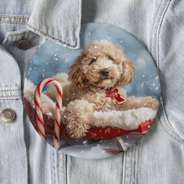 Goldendoodle Dog Christmas Festive  6 Cm Round Badge (In Situ)