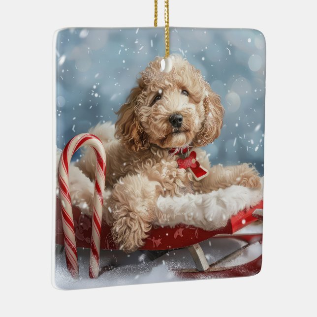 Goldendoodle Dog Christmas Festive  Ceramic Ornament (Right)