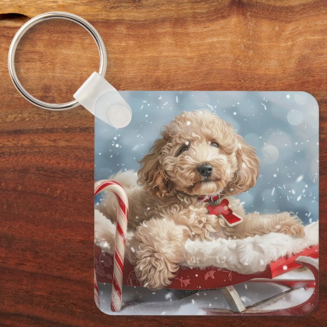 Goldendoodle Dog Christmas Festive  Key Ring (Front)