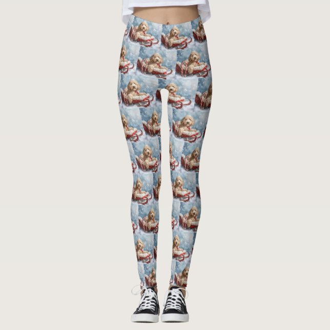 Goldendoodle Dog Christmas Festive  Leggings (Front)