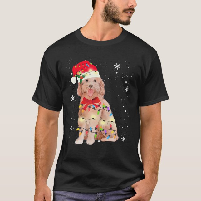 Goldendoodle Dog Christmas Light Xmas Mum Dad Gift T-Shirt (Front)