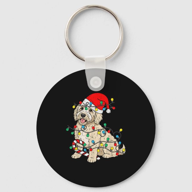 Goldendoodle Dog Christmas Lights Santa Xmas Pet D Key Ring (Front)