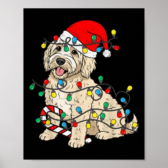 Goldendoodle Dog Christmas Lights Santa Xmas Pet D Poster (Front)