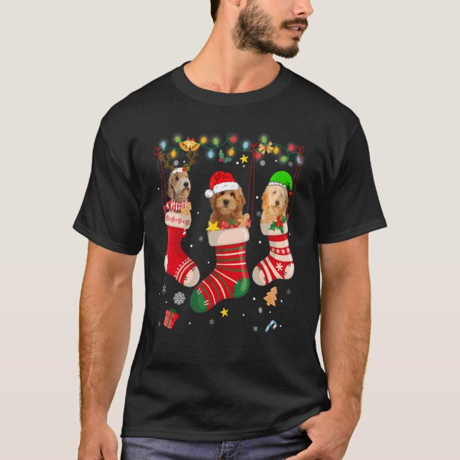Goldendoodle Dog Christmas Lights   Xmas Dog T-Shirt (Front)