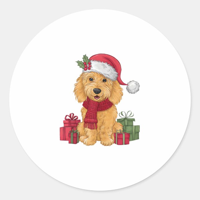 Goldendoodle Dog Christmas Outfits Santa Hat Dog X Classic Round Sticker (Front)