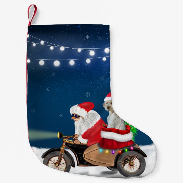 Goldendoodle dog Christmas Santa Claus  Small Christmas Stocking (Front)