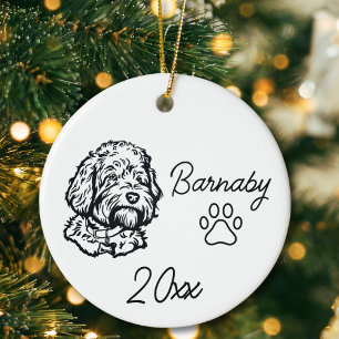Goldendoodle Dog Custom Name & Year Line Art Ceramic Ornament
