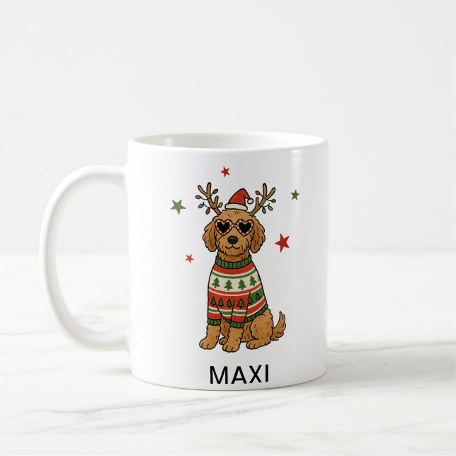 Goldendoodle Dog Festive Christmas Coffee Mug (Left)