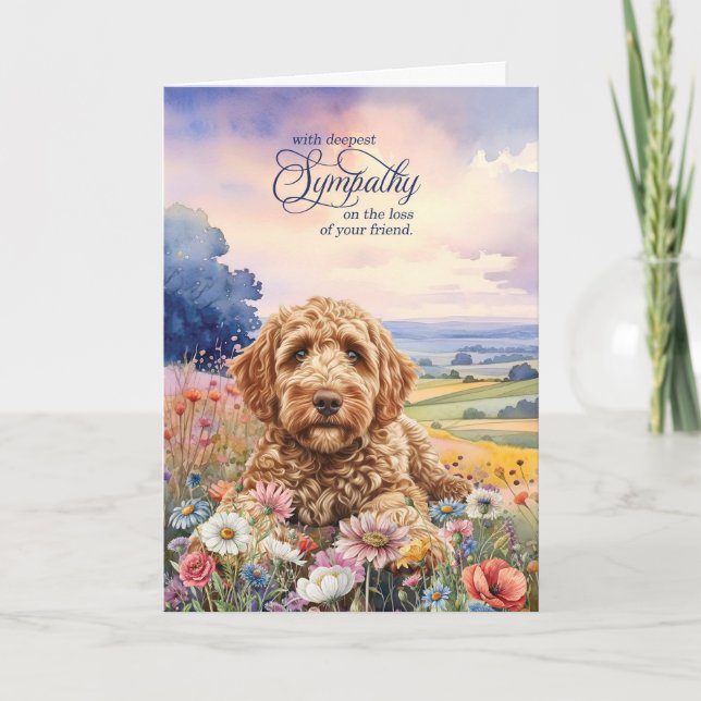 Goldendoodle Dog Field of Wildflowers Pet Sympathy Card (Front)