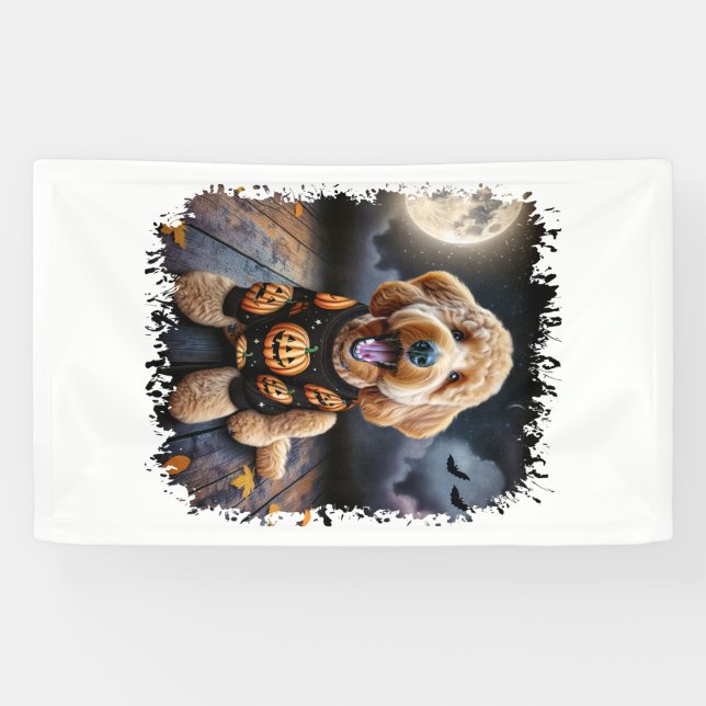 Goldendoodle Dog Halloween Banner (Horizontal)